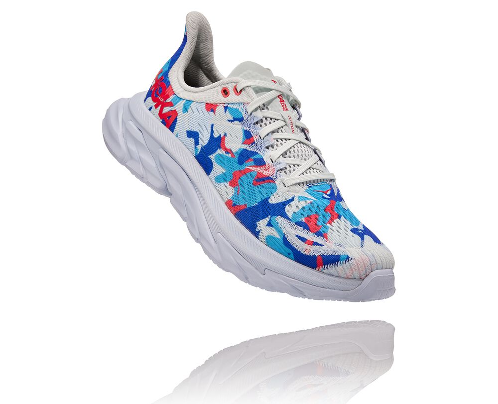 Hoka One One Clifton Edge Geometric Promenadskor All Gender Vita/Blå Blommiga - SE-5428109